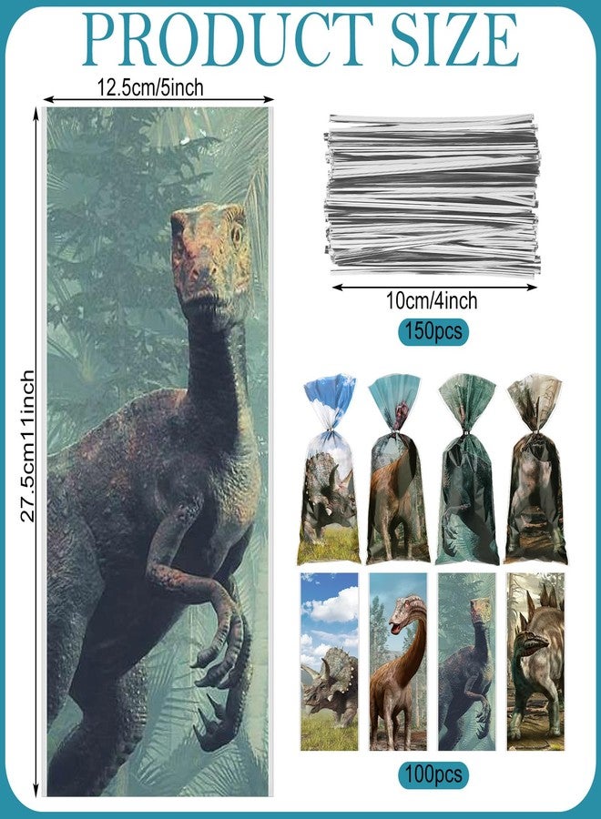 Sinload 100 Pcs Dinosaur Party Favor Bags Dinosaur Plastic Cellophane Bags with Ties for Kid Birthday Party Favor Supplies - Image 2